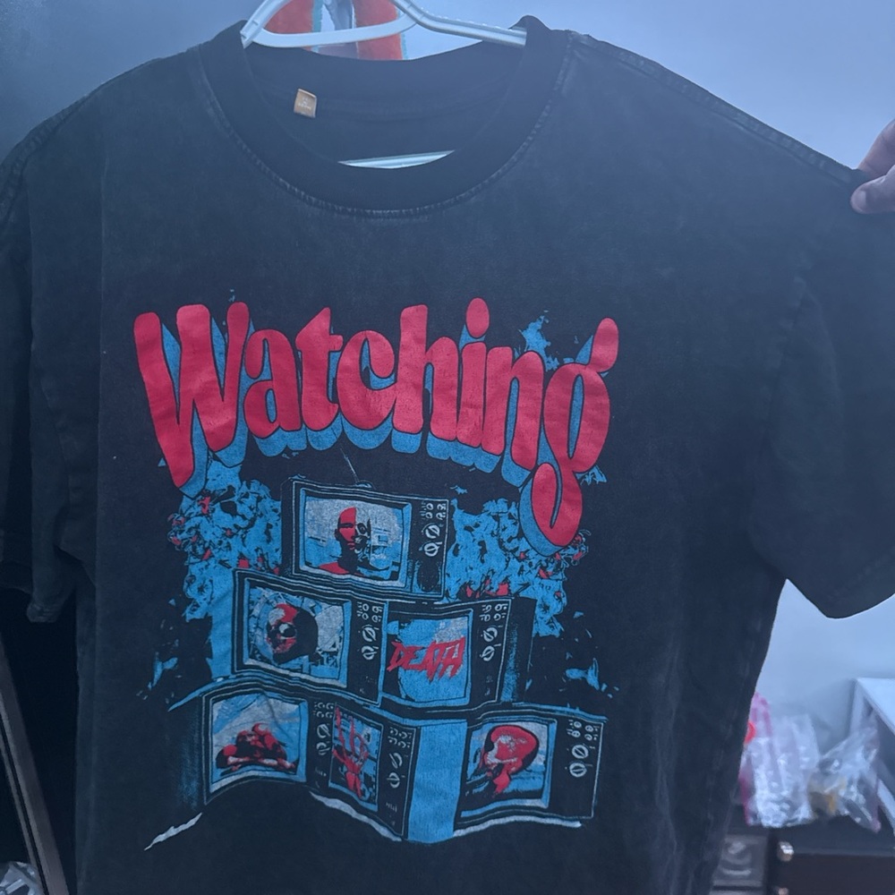 Gallery Dept Black Tee with Red and Blue TV Graphic
